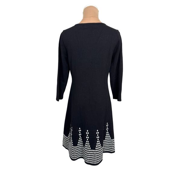 Nine West Sweater Dress Black White Geometric Hem Fit & Flare Women’s Medium - Picture 2 of 3